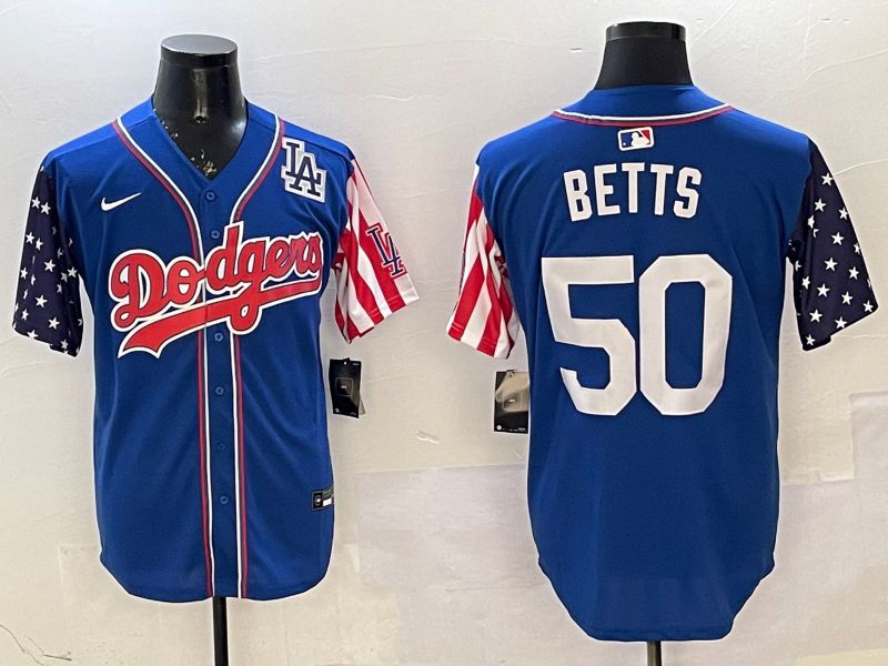Men Los Angeles Dodgers 50 Betts Blue a generation of national flags Joint name 2025 Nike MLB Jersey style 9